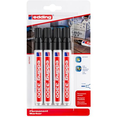 Viltstift edding 3300 schuin 1-5mm zwart blister à 4 stuks