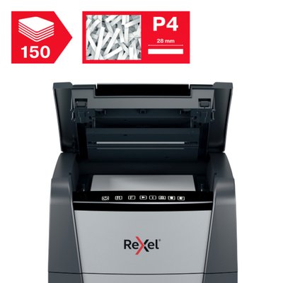 Destructeur Rexel Optimum Auto+ 150X P4 particules 4x28mm