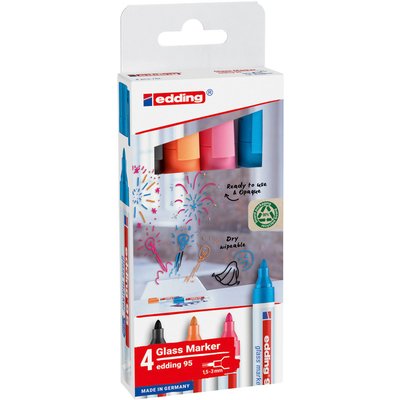 Viltstift edding 95 glasbord rond 1.5-3mm incl wit assorti 4 stuks