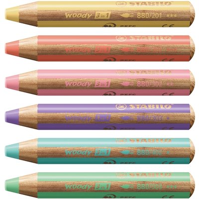 Crayon STABILO 880 Woody set 6 couleurs pastel avec taille-crayon