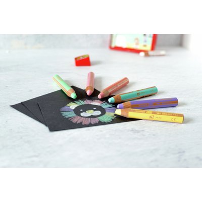 Crayon STABILO 880 Woody set 6 couleurs pastel avec taille-crayon