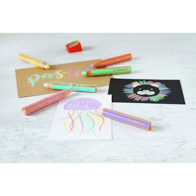 Crayon STABILO 880 Woody set 6 couleurs pastel avec taille-crayon