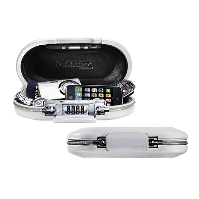 Mini coffre portable Master Lock Safe Space à combinaison et câble blanc