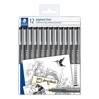 Fineliner Staedtler Pigment 308 zwart set à 12 breedtes