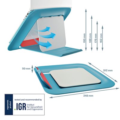 Support ordinateur portable Leitz Ergo Cosy réglable recyclé bleu