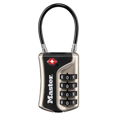 Cadenas Masterlock combinaison 4 chiffres TSA anse flexible noir 35mm