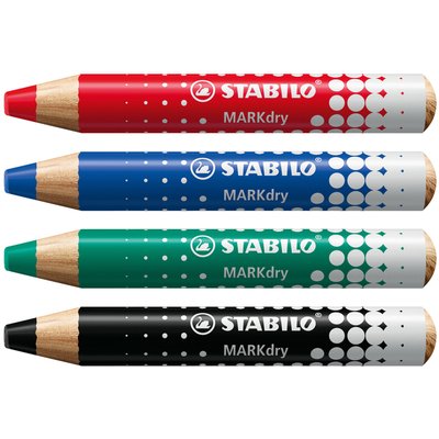 Whiteboardpotlood STABILO MARKdry 648/4 + slijper-microvezel ass 4st