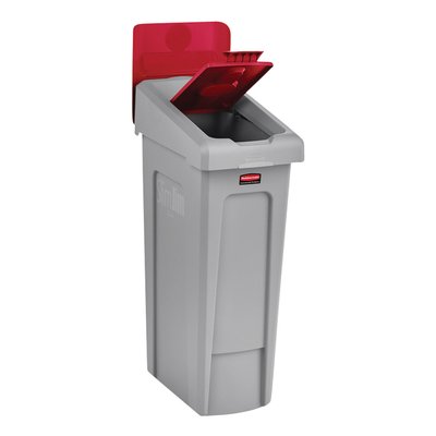 Deksel Rubbermaid Slim Jim Recyclestation gesloten rood