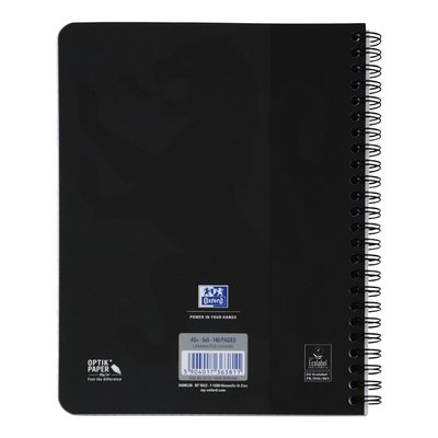 Bloc à spirale Oxford Touch A5 carreau 5mm 140 pages 80g noir