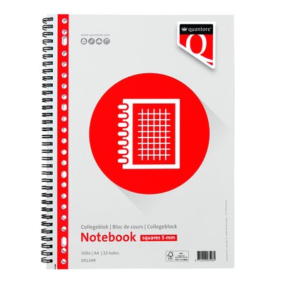 Collegeblok Quantore A4 ruit 5mm 23-gaats 200 pagina's 70gr