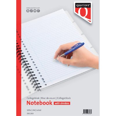 Bloc de cours Quantore A4 23 perf 4 onglets ligné 200 pages 70g