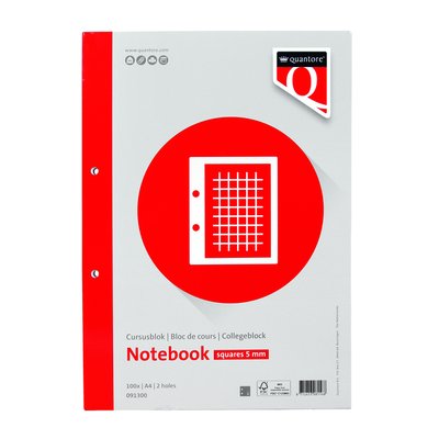 Bloc de cours Quantore A4 80g carreau 5mm 200 pages 80g + marge