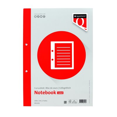 Cursusblok Quantore A4 lijn met kantlijn 200 pagina's 80gr