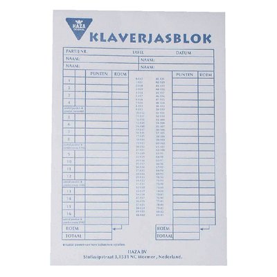 Scoreblok Klaverjas 50 vel