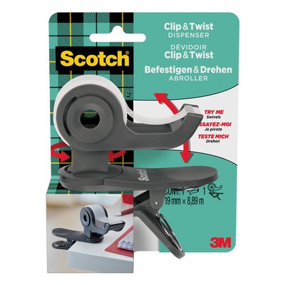 Dévidoir Scotch Clip C19 gris foncé + 1 rouleau Magic 8,89mx19mm