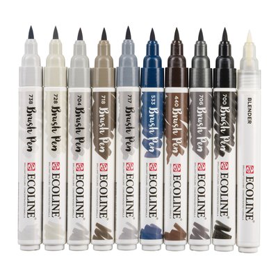 Brushpen Talens Ecoline set à 10 stuks grijs