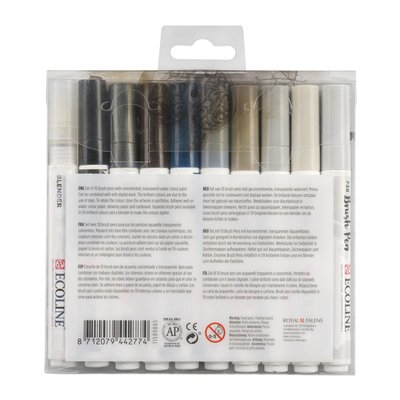 Brushpen Talens Ecoline set à 10 stuks grijs