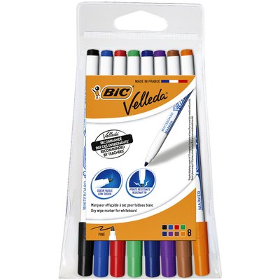 Marqueur tableau blanc BIC Velleda 1721 ogive Fin assorti étui 8 pièces