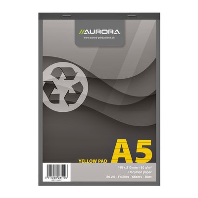 Schrijfblok Aurora A5 lijn 80 vel 80gr geel