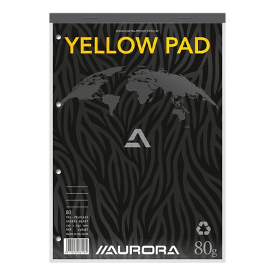 Bloc-notes Aurora Yellow Pad A4 ligné 4 perf 160 pages 80g jaune