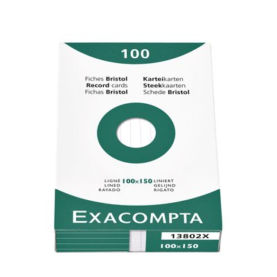 Fiche bristol Exacompta 100x150mm ligné blanc 100 pièces