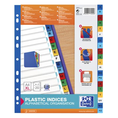 Tabbladen Oxford A4+ 11-gaats 20-delig A-Z PP kleur