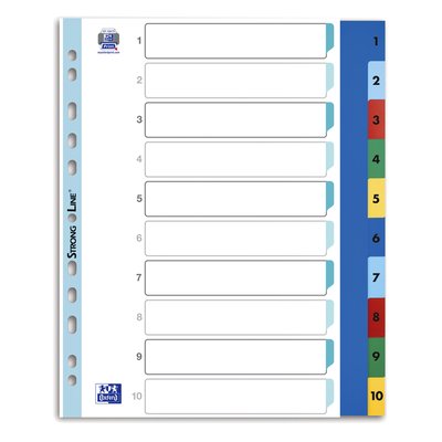 Intercalaire Oxford A4+ 11 perforations 1-10 PP couleur