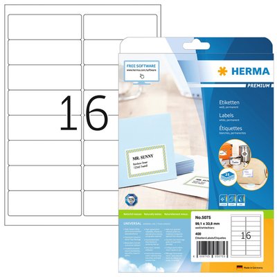 Etiket HERMA 5075 A4 99.1x33.8 mm premium wit 400 stuks
