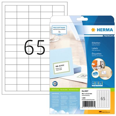 Etiquette HERMA Premium 5027 38,1x21,2mm blanc 1625 pièces