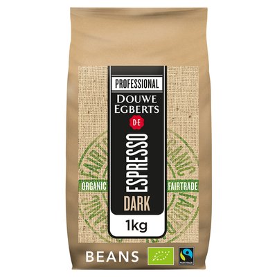 Koffie Douwe Egberts espresso bonen dark roast Organic & Fairtrade 1kg