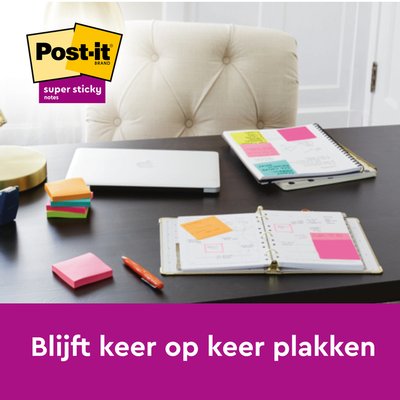 Memoblok Post-it 654 Super Sticky 76x76mm 21+3 gratis assorti