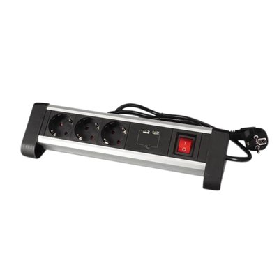 Bloc multiprise de table Perel 3 prises avec interrupteur 2 ports USB 1,4m noir