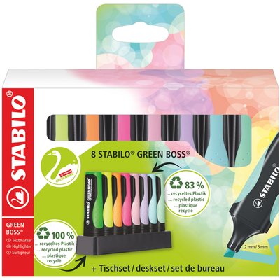 Surligneur STABILO GREEN BOSS 6070/8 pastel assorti 8 pièces