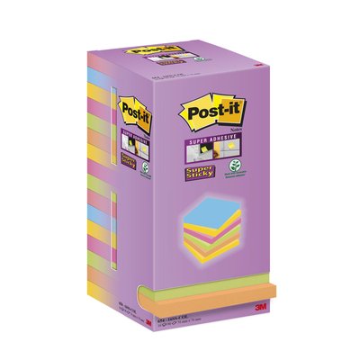 Memoblok Post-it Super Sticky 654 76x76mm color 16 stuks