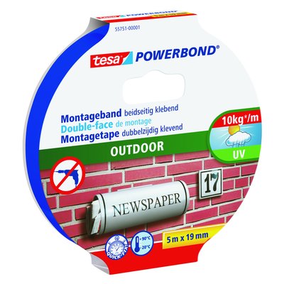 Ruban de montage tesa® Powerbond Outdoor double face 5mx19mm transparent