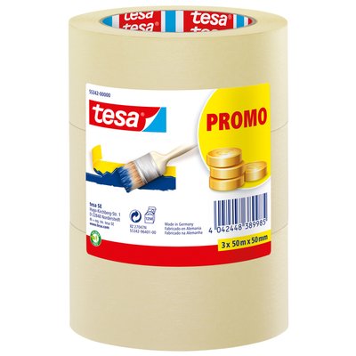 Afplaktape tesa® Economy 50mmx50m geel 3 rollen