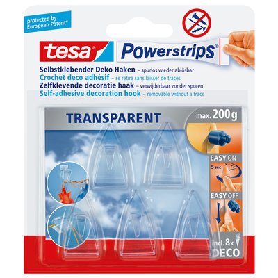 Crochet adhésif tesa Powerstrips® Deco transparent 5 pièces
