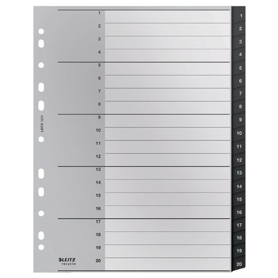 Tabblad Leitz Recycle A4 11-gaats 1-20 extra breed PP