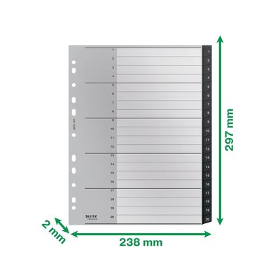 Tabblad Leitz Recycle A4 11-gaats 1-20 extra breed PP