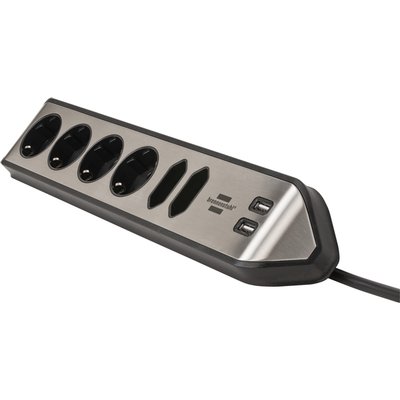 Stekkerdoos Brennenstuhl bureau Estilo 6vdig incl 2 USB 2m zw/zilver