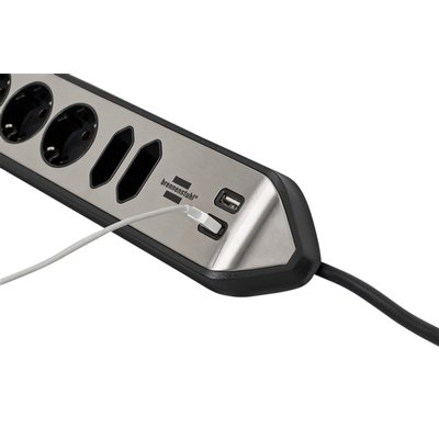 Stekkerdoos Brennenstuhl bureau Estilo 6vdig incl 2 USB 2m zw/zilver