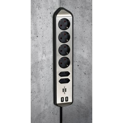 Stekkerdoos Brennenstuhl bureau Estilo 6vdig incl 2 USB 2m zw/zilver