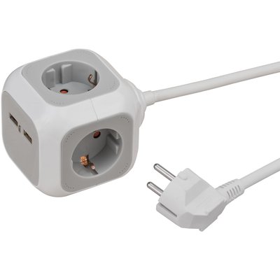 Bloc multiprise Brennenstuhl 4 prises + 2 USB 140cm gris/blanc