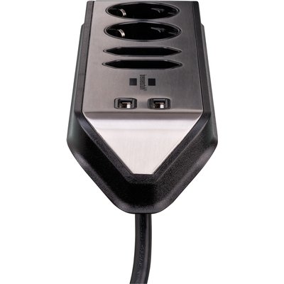 Bloc multiprise Brennenstuhl Estilo 4 prises incl 2 USB 2m noir/argent