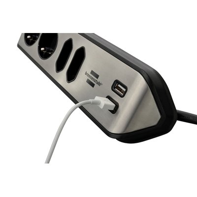 Bloc multiprise Brennenstuhl Estilo 4 prises incl 2 USB 2m noir/argent