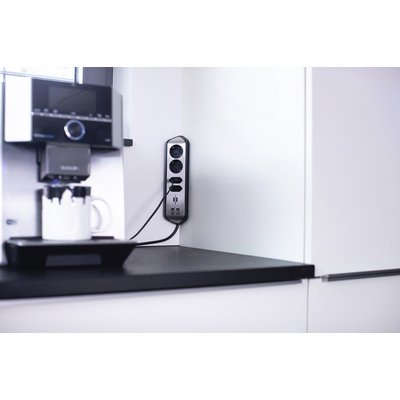 Bloc multiprise Brennenstuhl Estilo 4 prises incl 2 USB 2m noir/argent