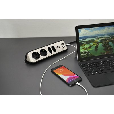Bloc multiprise Brennenstuhl Estilo 4 prises incl 2 USB 2m noir/argent