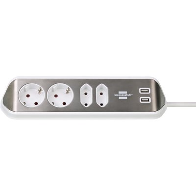 Bloc multiprise Brennenstuhl Estilo 4 prises incl 2 USB 2m blanc/argent