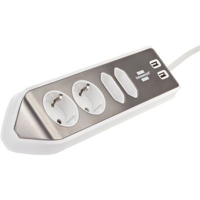 Bloc multiprise Brennenstuhl Estilo 4 prises incl 2 USB 2m blanc/argent