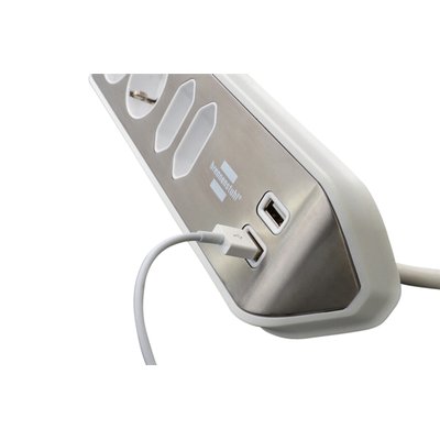 Bloc multiprise Brennenstuhl Estilo 4 prises incl 2 USB 2m blanc/argent